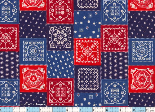 Bandana Red Blue Blocks Fabric
